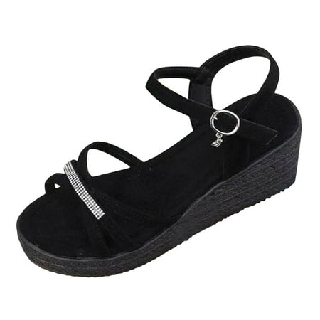 

Ediodpoh Thick Soled High Heeled Sandals for Women Summer Wedge Shoes Platform Strap Sandals Sandals Women Black 6.5(37)