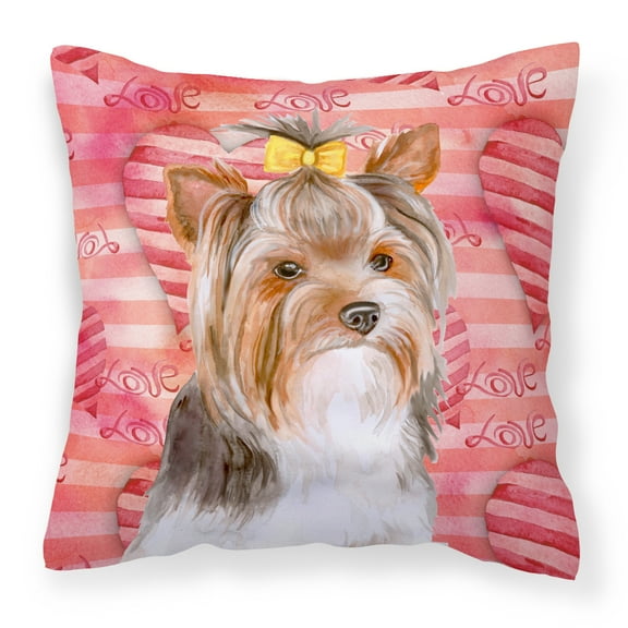 Carolines Treasures BB9810PW1818 Yorkshire Terrier 2 Love Fabric Decorative Pillow  18H x18W multicolor