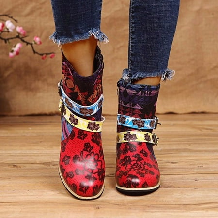 

Large Size Women s Boots With Belt Decoration And Color Matching Pointed Boots