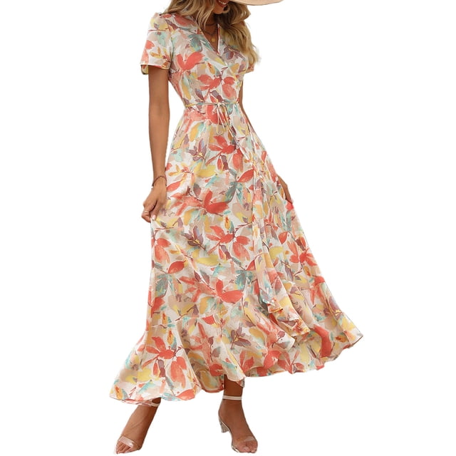 Vestido PRETTYGARDEN Maxi Cruzado Boho Floral Cuello V XXL