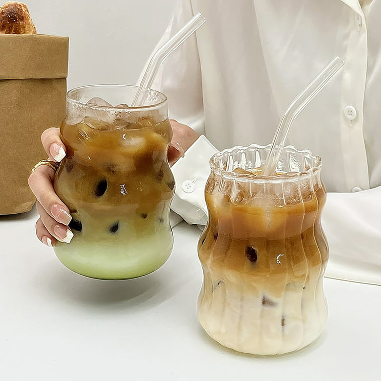 500ML Glass Cup with Bamboo Lid and Glass Straws Beer Mugs Ice Coffee Mugs
