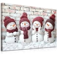 thumbnail image 2 of Christmas Snowman Canvas Wall Art - 4 Cute Cartoon Snowmen Christmas Pictures Wall Decor - Red and White Xmas Holiday Room Decorations - Framed Christmas Poster Print 16x12 Inch, 2 of 6