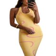 thumbnail image 3 of Women Dress Geometric Print U-shaped Neck Slim Knit Halter Backless One-Piece Skirt, 3 of 8