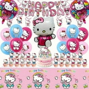 51 Pcs Hello Kitty Birthday Decorations - Cute Pink Birthday Party Supplies Include Banner, Cake Topper, Balloons, Hanging Swirls, Tablecloth