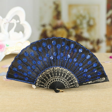 

MRULIC Fans Best Chinese Style Dance Wedding Party Lace Silk Folding Hand Held Flower Fan household appliances + Blue