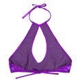 thumbnail image 3 of RUNQHUI Women's Shiny Metallic Keyhole Crop Top Halter Backless Rave Bandeau Vest Bra Clubwear Purple One Size, 3 of 6