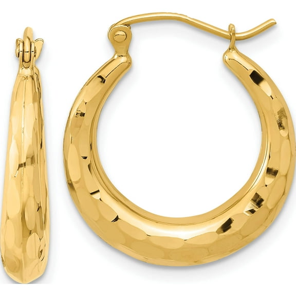 14K Yellow Gold Polished Diamond-Cut Hoop Earrings (22.73 X 20.42) Made In Indonesia tf1300