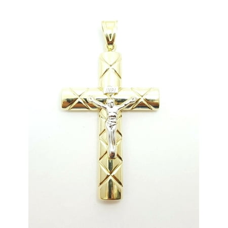 10k gold two-tone INRI hollow cross pendant with jesus fine gift jewelry 6.1g