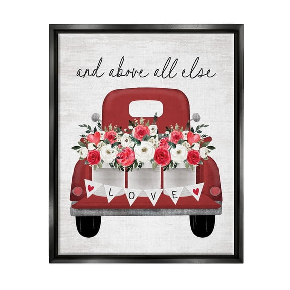 Stupell Industries Love Above All Else Truck Transportation Painting Black Floater Framed Canvas Art Print Wall Art, 17 x 21