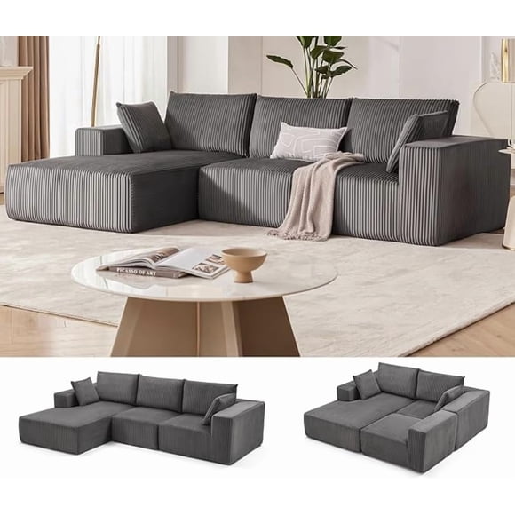 IdealHouse 108" Modular Sectional Sofa, Cloud Sectional Couch with L-Shape Chaise, Modern Modular Deep Seat Sofa Couch, Upholstered Boneless Couches for Living Room Bedroom, Left Facing Chaise, Grey