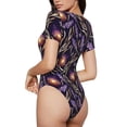 thumbnail image 3 of Daiia Lavender Flowers print Women's Crew Neck Short Sleeve Bodysuit Fashion Tops Fit Casual Basic Extender Bodysuit-Medium, 3 of 9