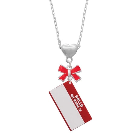 Delight Jewelry Acrylic Red "Hello" Name Tag Red Bow Heart Necklace