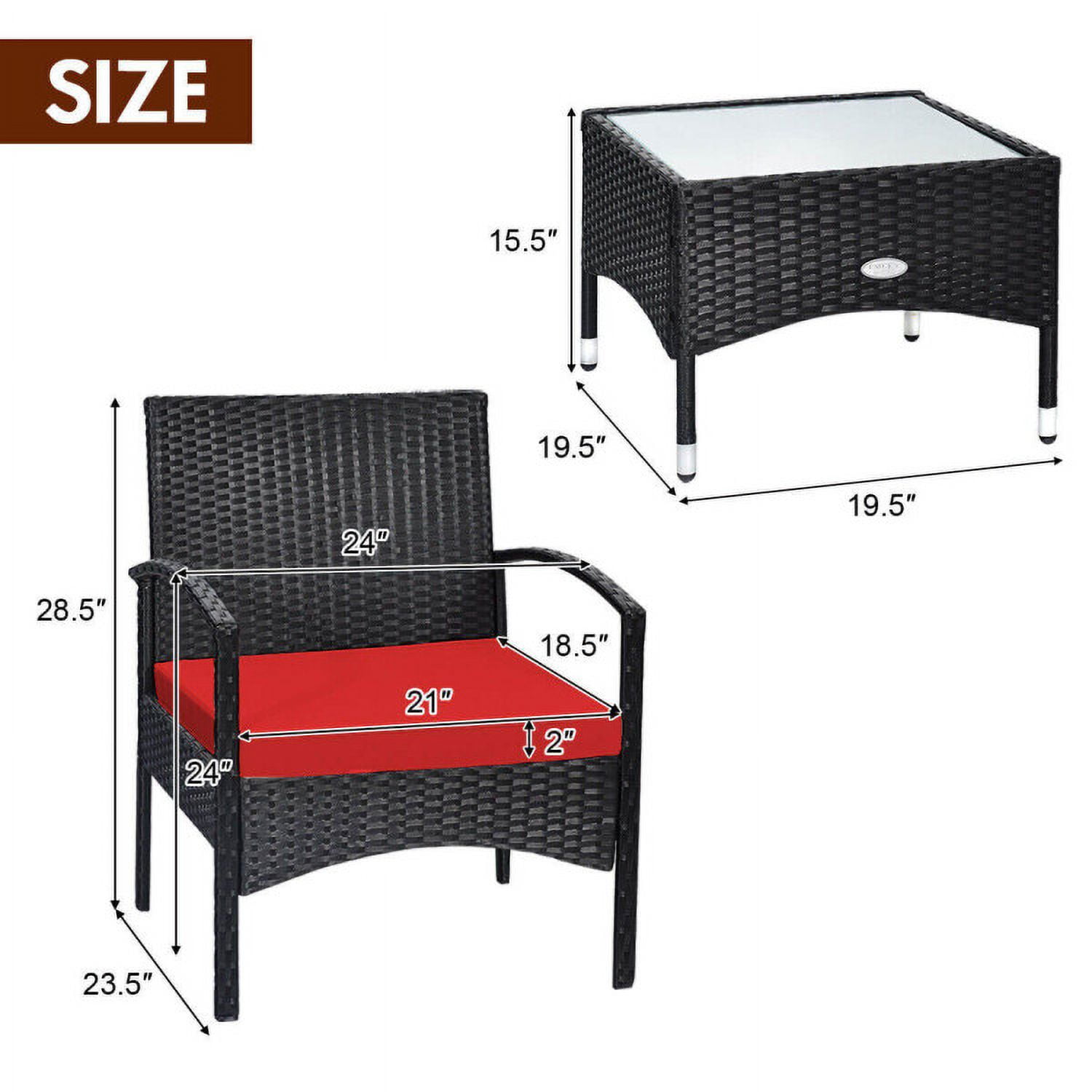 Aimee Lii 3 Pieces Patio Wicker Rattan Furniture Set with Cushion for Lawn Backyard, Rattaner Outdoor Patio Furniture, Red