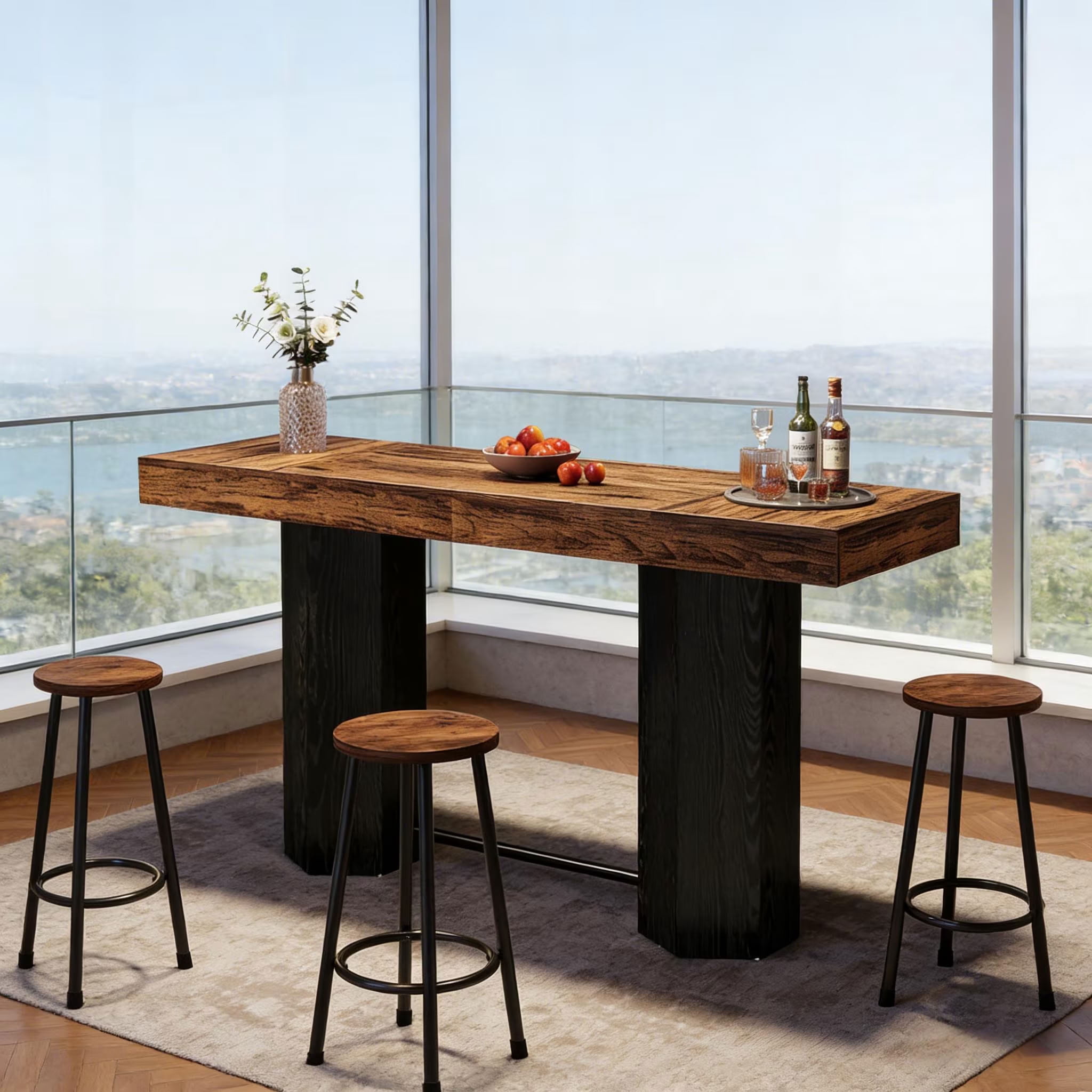 MAYEERTY 71" Industrial Bar Table, Counter Height Bistro Pub Table with Footrest, Home Bar Unit for Kitchen, Dining Room, and Living Room