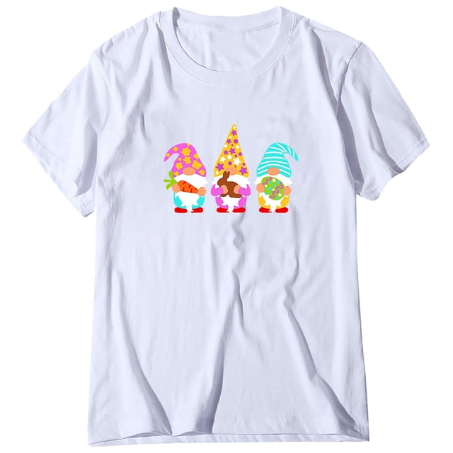 Économies d'Été FY24 Hauts de Pâques pour Femmes, PEZHADA Femmes Décontracté Grande Taille Imprimé Col Rond Manches Courtes T-Shirts de Pâques Chemisiers Hauts T-Shirt Graphique Hauts Blanc TTTG