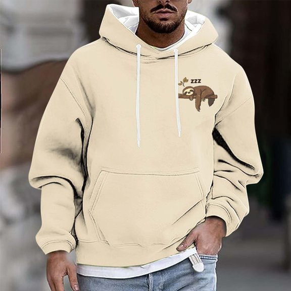 Qulqfy Beige Hoodies Men Fall Pullover Graphic Casual Hooded Long Sleeve Sweatshirts Men's Fashion Hoodies & Sweatshirts L