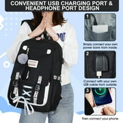 DAKIMOE Fashion Teenage Backpack Student Middle School bag Men and Women Anti-theft Laptop Backpack with USB Charging Port (Black), One Size