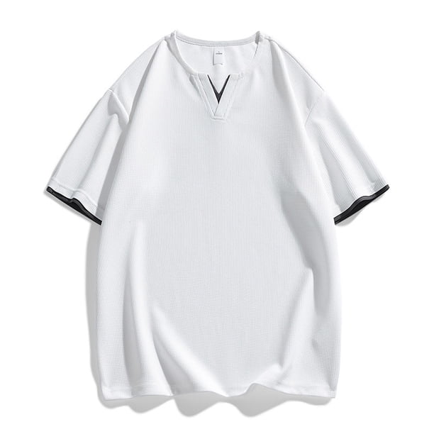 pstuiky Mangas cortas para hombre, Camisa informal de manga corta con solapa y botones sólidos para hombre camisas casuales para hombre l