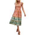 thumbnail image 1 of Vestido de Verano de Manga Corta para Mujeres Moda Casual Sexy Plegado de Impresión Vestido con Cuello en V, Estilo de Vendaje de Poliéster de Verano, Lavado de Manos, 1 of 7