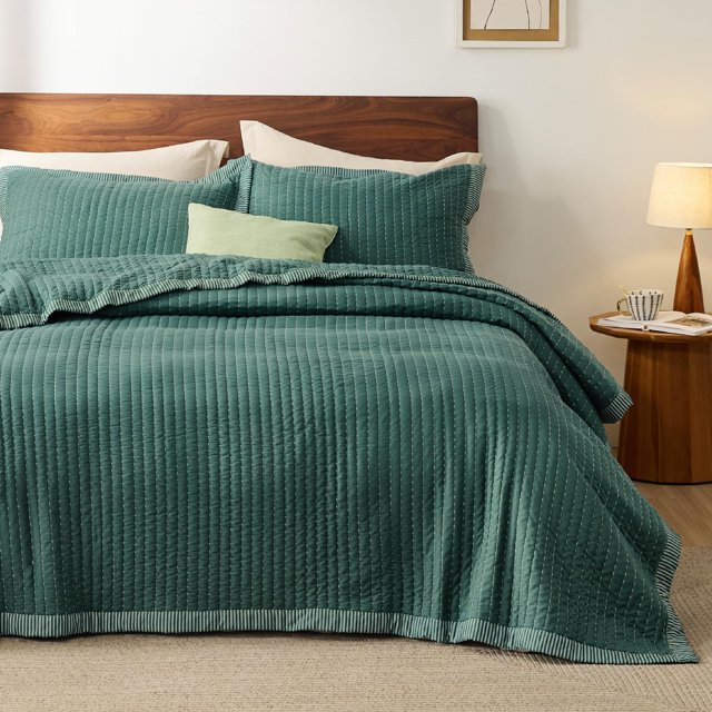 Juego de Cama Edredón Bedsure Verde Oscuro Tamaño King de Pana