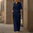 thumbnail image 5 of Iyufng 2 Piece Sets for Women Short Sleeve Collared Tops with Wide Leg Pant Lounge Sets, 5 of 9