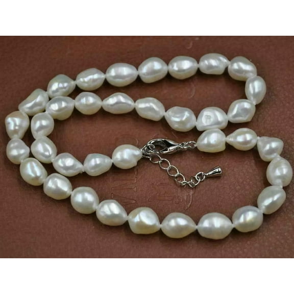 K-KED Natural 9-10mm White freshwater baroque pearl necklace irregular Delicate Jewelry 18"