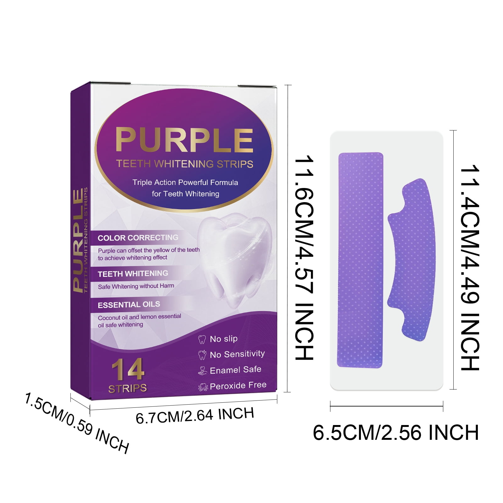 Alvantor Purple Teeth Whitening Strips Enamel Safe Stain Removal,14 Strips