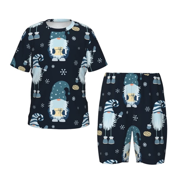 Balery Gnome and Snowflakes Conjunto de Pijama Infantil de Manga Corta con Estampado – Ropa de Dormir de Algodón Suave-Small