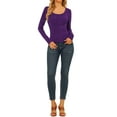 thumbnail image 2 of Unique Bargains Women's Solid Ruched Front Scoop Neck Long Sleeve Blouse Tops Purple Large, 2 of 7