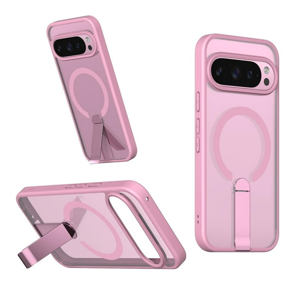 for Google Pixel 10 Pro XL Case with Stand, Compatible with MagSafe, Magnetic Kickstand Case for Google Pixel 10 Pro XL, Military-Grade Protection Shockproof Clear Acrylic Soft TPU Material, Pink