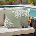 thumbnail image 4 of Coral Sage Green Outdoor Waterproof Pillow Covers, Coastal White Ocean Marine Nautical Beach Decorative Square Throw Pillowcase Sofa Cushion Sham for Patio/Couch/Chair, 16"x16" 2 Pack, 4 of 8