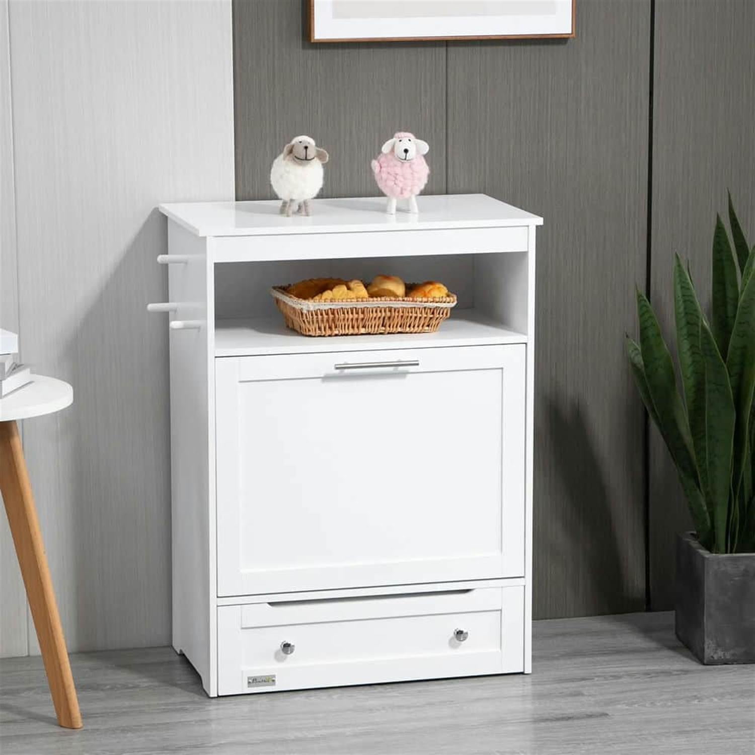 Kadyn Pet Feeder Station Cabinet for Indoor Dogs, Large Dog Food Storage Container with Elevated Bowls, Watering Station, White