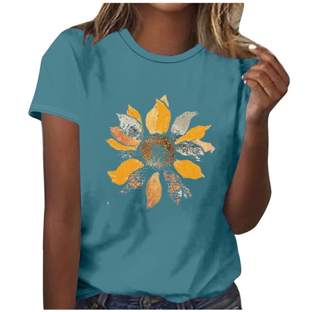 Tops Cortos para las Mujeres Blusas Impresas Manga Corta Cuello Redondo, Tops de Blusa para las Mujeres Primavera Verano Casual