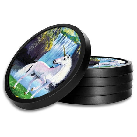 

Silicone Non-Slip Drink Coasters with Removable Printed Absorbent Felt Pad - Set of 4 - Unicorn