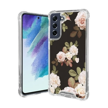 ANJ  Slim Shockproof Hybrid Case   Tempered Glass Cover for Samsung Galaxy S21 FE 5G - Vintage Roses