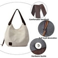 thumbnail image 3 of Bolso de hombro multibolsillos para mujer, bolso de lona, bolso de un solo hombro, artístico y minimalista Blanco + Gris, 3 of 5