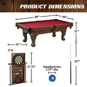 7.5 ft Billiard Pool Table with Cue Rack, Dartboard, and Game Accessories, Burgundy, by Barrington Billiards