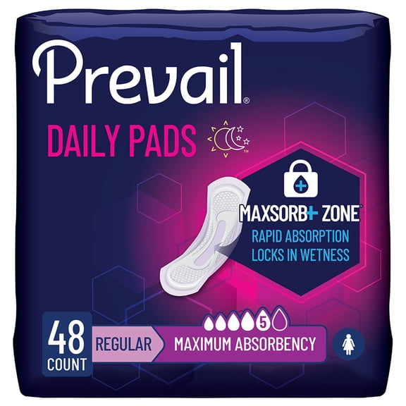 Prevail Pads for Women, Maximum Absorbency, 11 Inch Length, 48 Count, 4 Pack