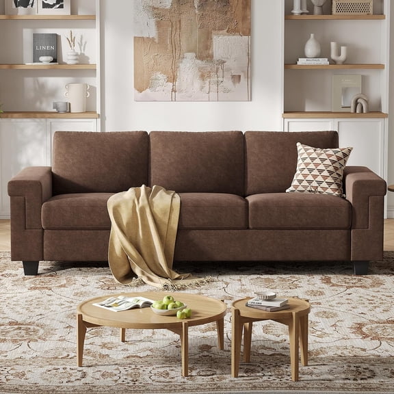 3 Seater Sofa Couch with Deep Seat, 90" Modern Upholstered Sofa with Armrests, Easy Installation, Comfy Couches for Living Room, Apartment,Dark Brown