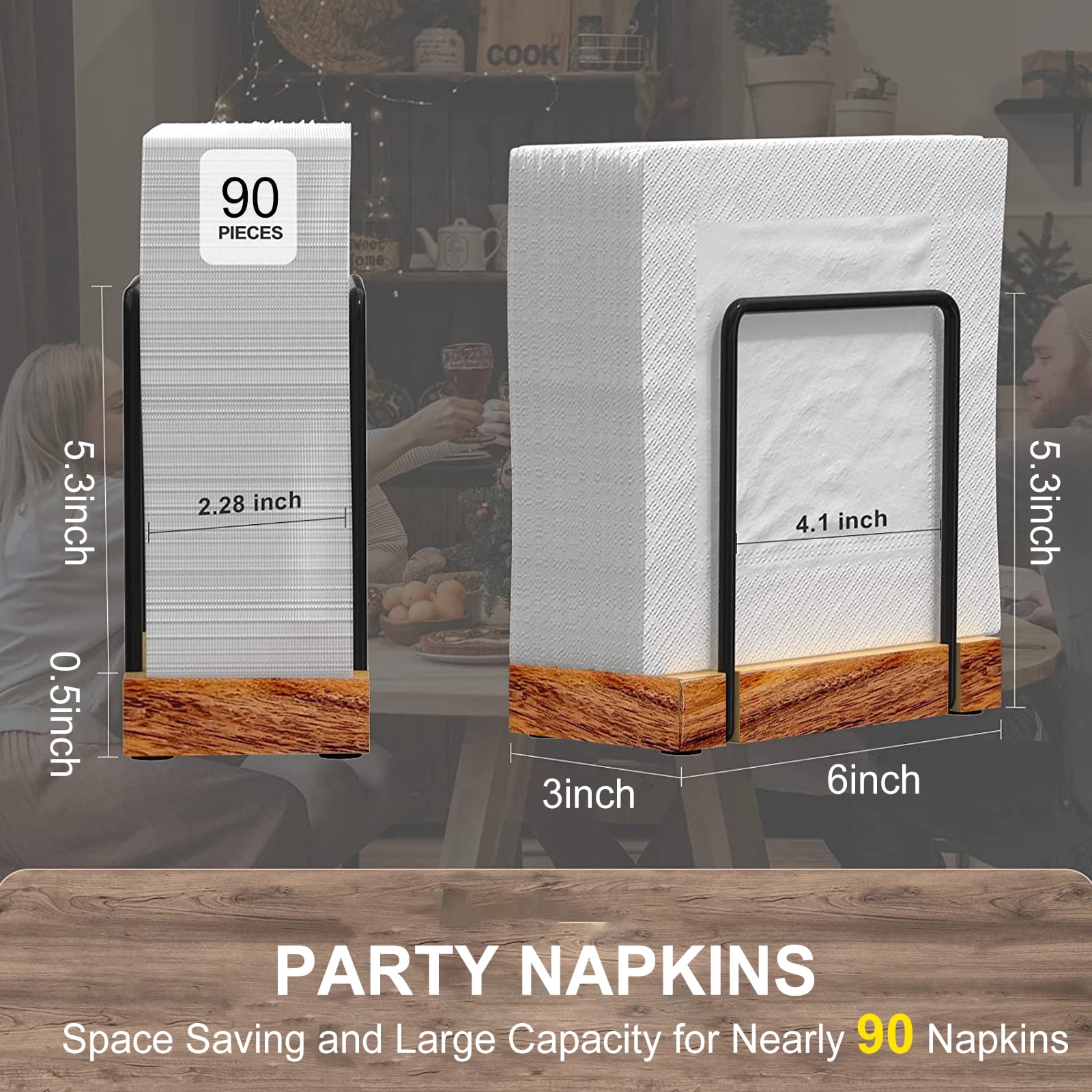Tripumer Table Napkin Holder Wooden Iron Standing Paper Towel Organizer for Kitchen Cocktail Picnic 6x3x5.3inch Rectangle Black