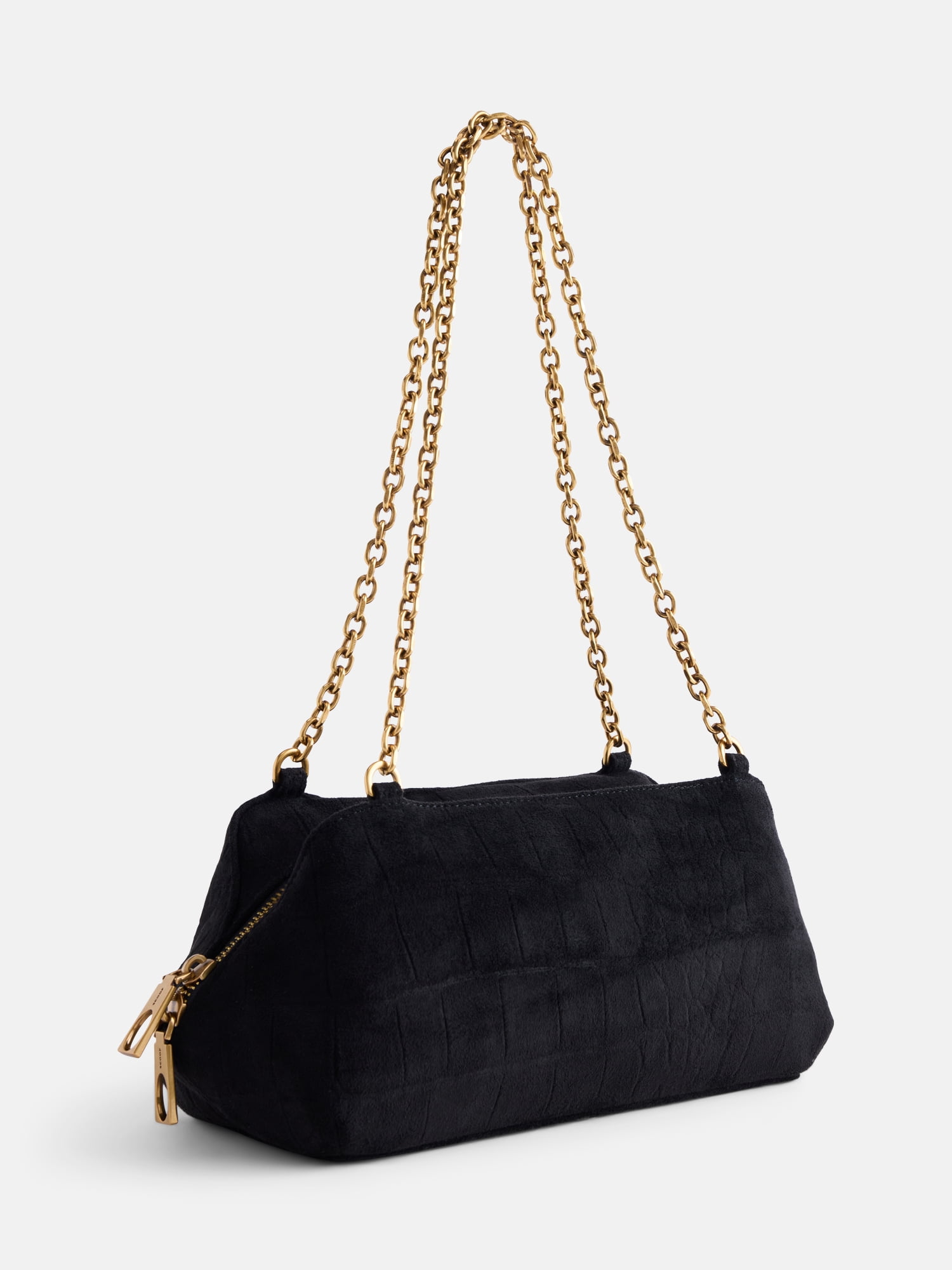 Scoop Women's Faux Croc Chain Shoulder Bag, Black Croc