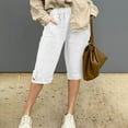 thumbnail image 2 of Womens Capri Pants 2026 Knee Length Cotton Linen Capris Summer Straight Leg Loose Beach Bermuda Shorts with Pockets Solid Color Capris,White,S, 2 of 8