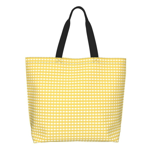 Easygdp Yellow Gingham Bolsas Tote para Mujer, Bolsos de Hombro para Viaje, Bolsos de Mano de Gran Capacidad para Compras y Trabajo