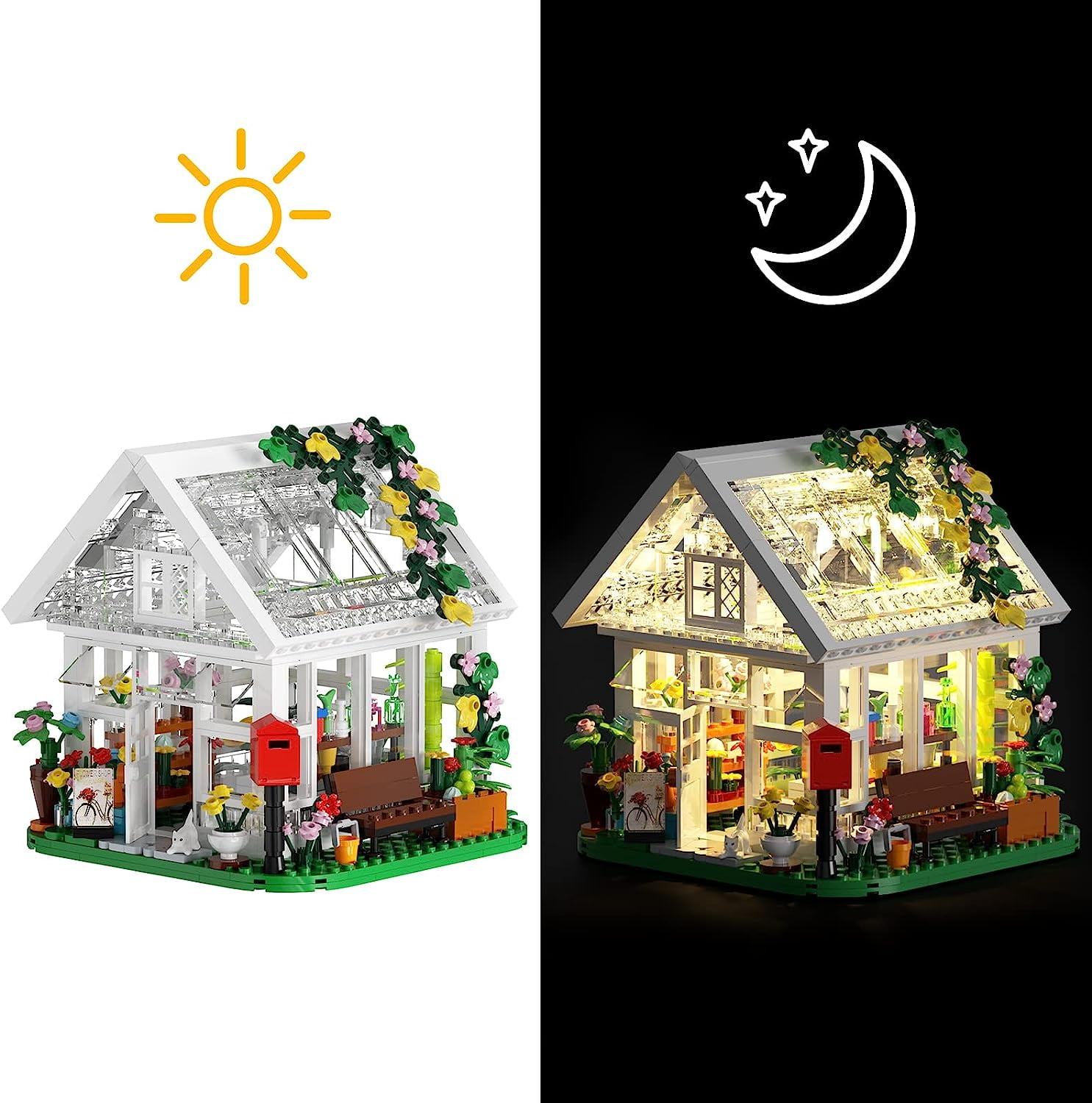 Flower House Building Set Garden House Building Toy with LED Light Build a Greenhouse Model Graduation Gift for Friends Girls (597pcs)