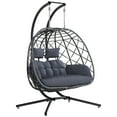 thumbnail image 4 of SWITTE Swing Egg Chair with Stand 2 Person Black Wicker Egg Chairs Indoor & Outdoor, 4 of 8