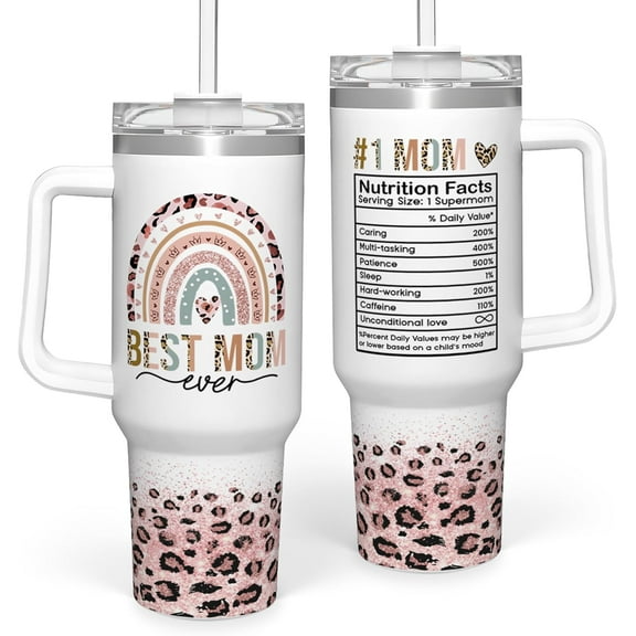 Mom Gifts for Women Mom Nutrition Facts Tumbler Stainless Steel 40oz with Handle Insulated Travel Cup Best Mom Ever Coffee Cup, Mother''s Day Christmas Birthday Gifts from Son Daughter