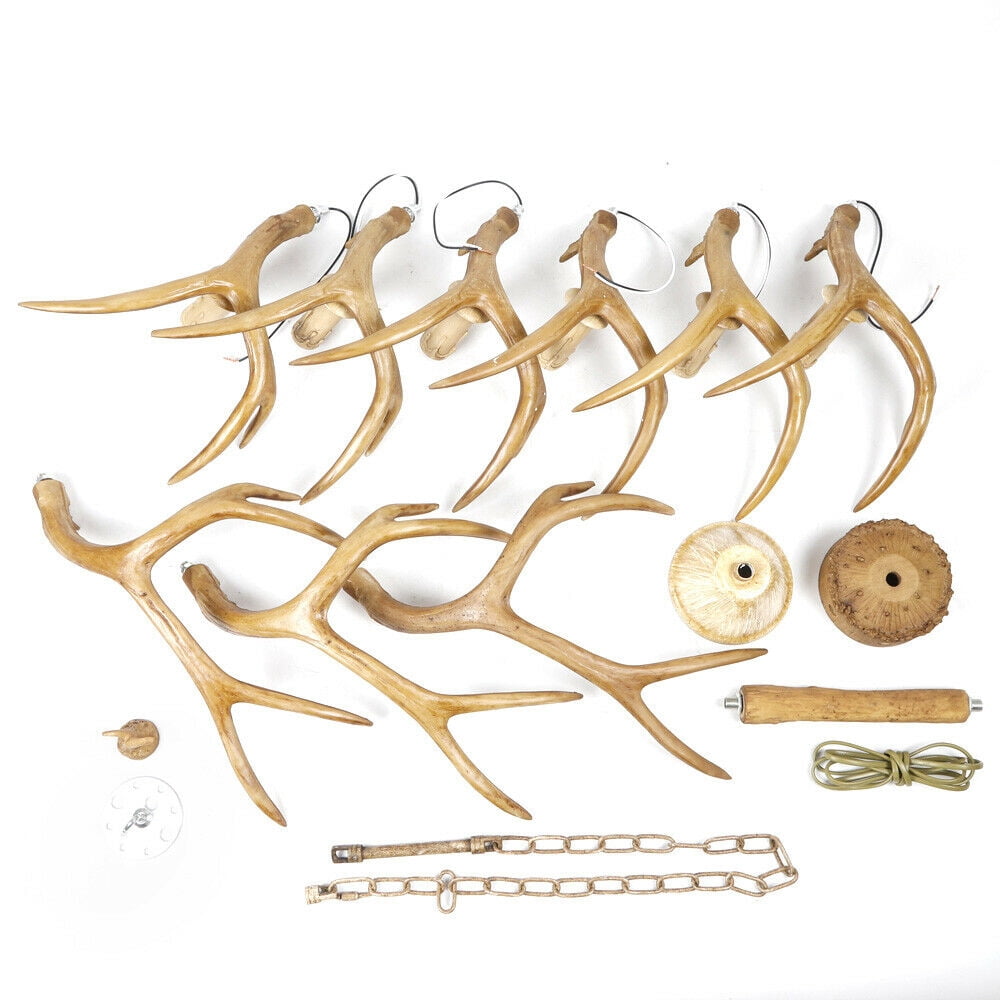 DENEST 110 V Vintage Ceiling Light 6-Heads Deer Antler Chandelier Resin Lamp Home Lighting Fixture