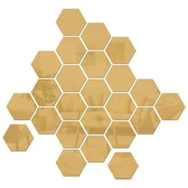 GOOHOCHY 36pcs Golden Hexagon Mirror Wall Stickers Self Adhesive Acrylic Tiles for Bedroom Living Room Decor
