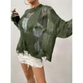 thumbnail image 4 of Women'S Hollow Out Crochet Sweaters Top Long Sleeve Ripped Knit Top Gothic Clothes Concert Outfits Green M, 4 of 9