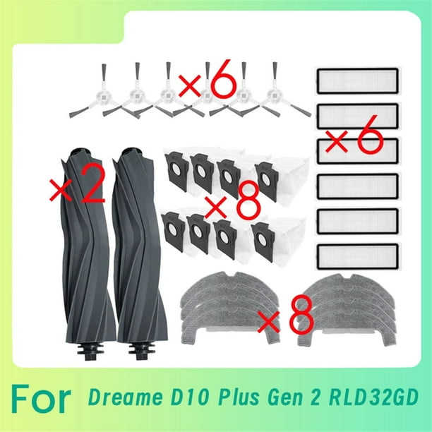 30 Piezas de Repuesto para Aspiradora Robot para D10 Plus Gen 2 RLD32GD, Cepillo Lateral Principal, Filtro de Mopa